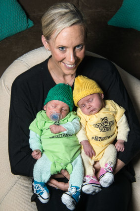 Renae Ingles with her twins two years ago. 