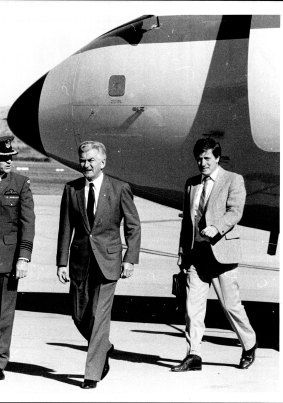 Prime Minister Bob Hawke flew back to Canberra for a crisis cabinet with adviser Bob Sorby on May 19, 1987.