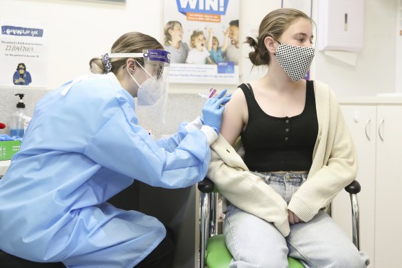 More than 90 per cent of young teens in some suburbs have had at least one jab. 