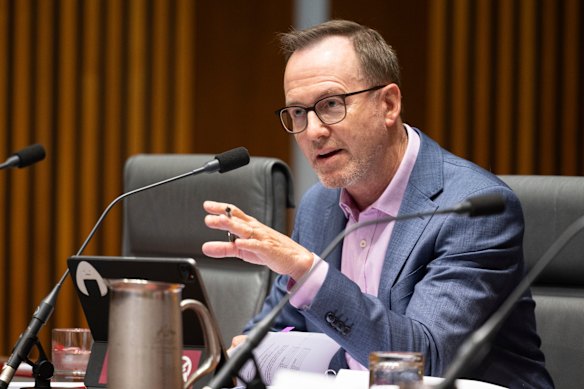 Senator David Shoebridge during a Senate estimates hearing at Parliament House in Canberra on Monday 1 December 2025. fedpol Photo: Alex Ellinghausen