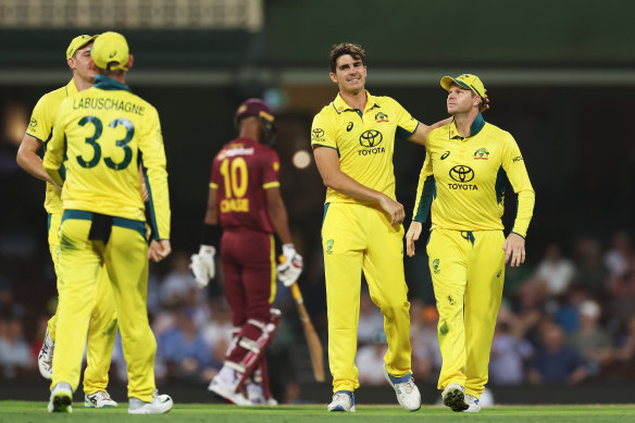 Sean Abbott after claiming the wicket of Keacy Carty.