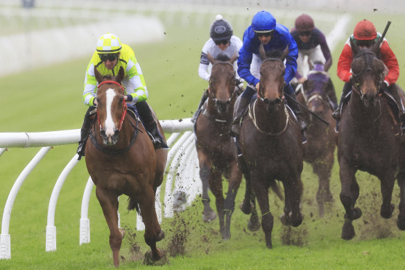 Eduardo shows the field a clean pair of heels on a wet Randwick in the Concorde Stakes.