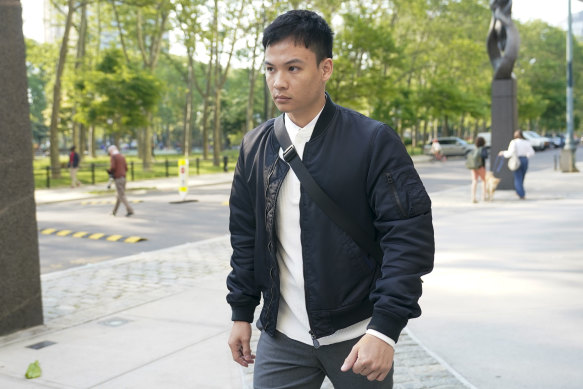 Zheng Congying leaves Brooklyn federal court. He, Michael McMahon and Zhu Yong are charged with being part of a continent-hopping conspiracy to hound a New Jersey man, his wife and their adult daughter in hopes of getting the former Chinese municipal official to return to China.