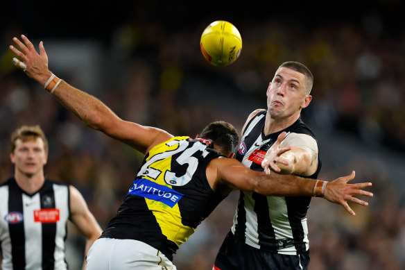 Darcy Cameron of the Magpies in action.