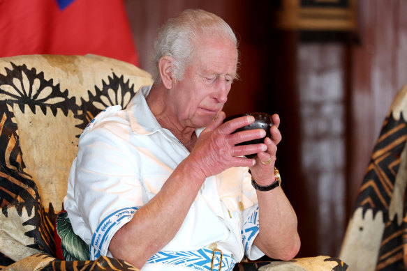 King Charles’ first ceremonial drink at a spectacular welcome ceremony in Samoa.