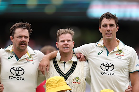 Australia’s leadership team: Travis Head, Pat Cummins and Steve Smith.