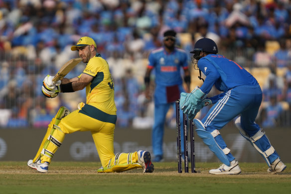 Glenn Maxwell plays a shot.