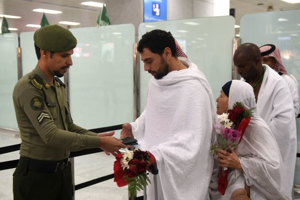 Families of victims of the Christchurch massacre arrive at Jeddah airport near Mecca on August 2.