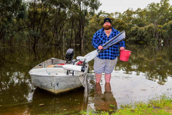 Hayden Moore’s home is one of dozens affected by the levee in Echuca.