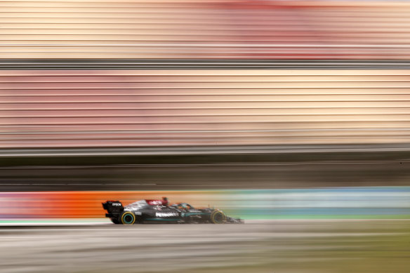 Mercedes driver Lewis Hamilton en route to victory.
