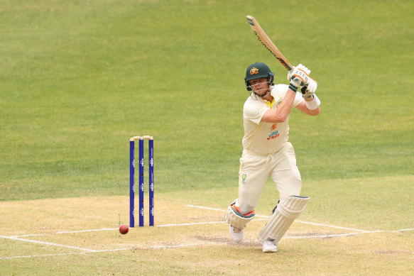 Steve Smith on his way to 200 not out against the West Indies in Perth on Thursday.