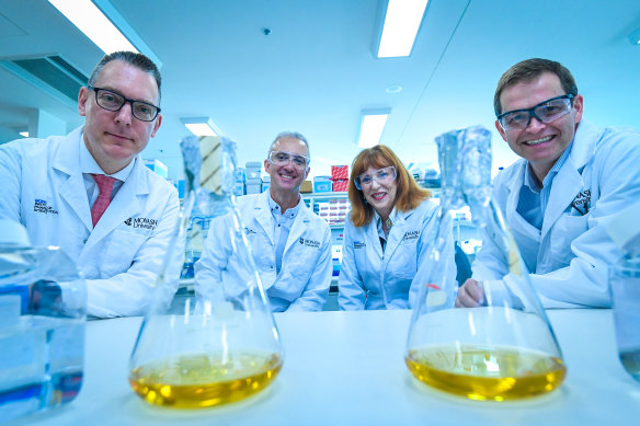Monash University has been ranked as the world’s top university in pharmacy and pharmacology. From left to right: Professor Chris Langmead, Professor Arthur Christopoulos, Professor Margaret Gardner and Professor Chris Porter.