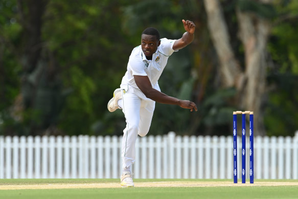 Kagiso Rabada bowling in a tour match against Australia A at Allan Border Field last week.