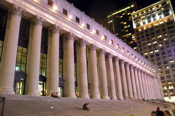 The James A. Farley Building in Manhattan, with the line from Herodotus carved above its pillars.
