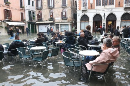 Venice on Sunday as high tidal waters returned to the city.