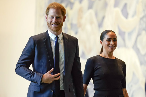 Prince Harry and Meghan Markle arrive at United Nations headquarters.