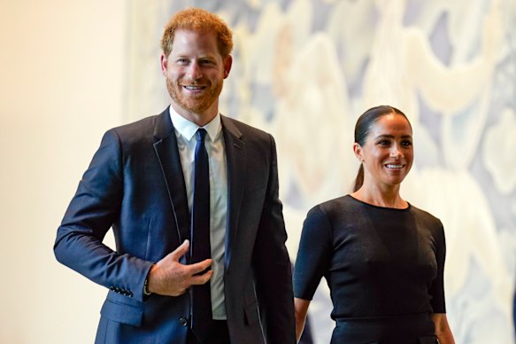 Prince Harry and Meghan Markle arrive at United Nations headquarters.