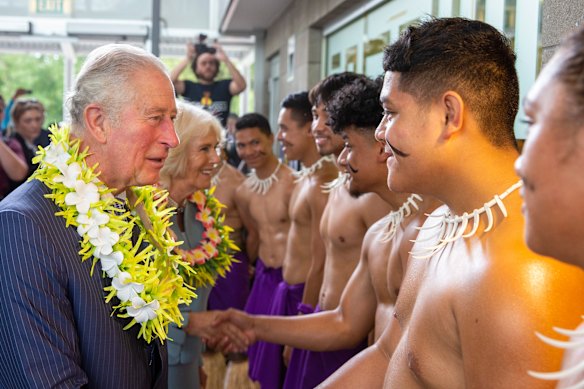 Prince Charles and Camilla, Duchess of Cornwall in Auckland on Monday.