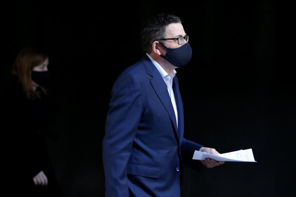 Daniel Andrews arrives for the daily COVID briefing on July 31, 2020 in Melbourne.