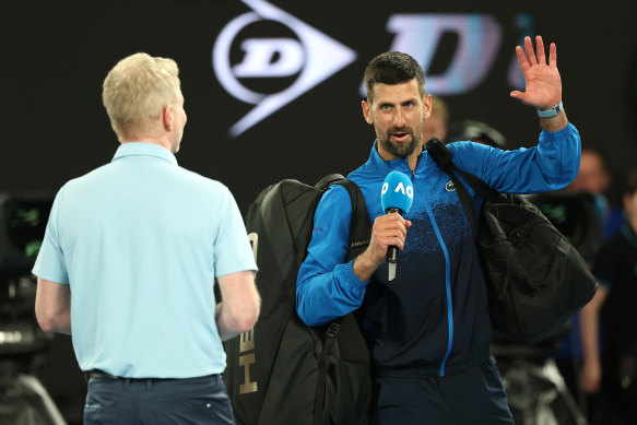 Djokovic declines the on-court interview request from Jim Courier.
