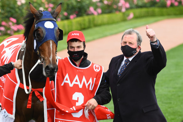 Trainer Denis Pagan with Johnny Get Angry.