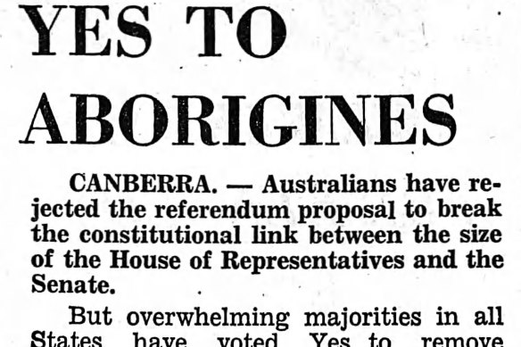 A newspaper report on the result of the 1967 referendum.