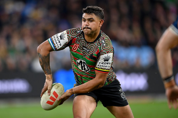 Latrell Mitchell playing for Souths against Parramatta in the NRL’s Indigenous round.