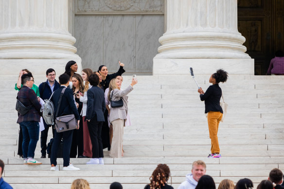 Content creators Mattie Westbrouck, Mona Swain, V Spehar, Indiana Massara, Jennifer Lincoln, Olivia Ponton, Nia Sioux and Kat Wellington made videos about reproductive rights on the steps of the Supreme Court.