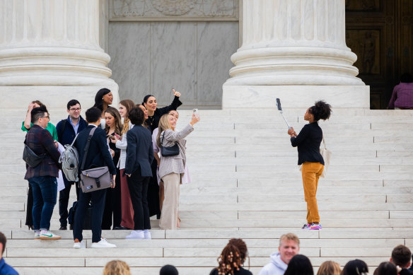 Content creators Mattie Westbrouck, Mona Swain, V Spehar, Indiana Massara, Jennifer Lincoln, Olivia Ponton, Nia Sioux and Kat Wellington made videos about reproductive rights on the steps of the Supreme Court. 