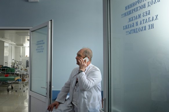Director of neurosurgery Oleksandr Dukhivskyy outside the intensive care ward.