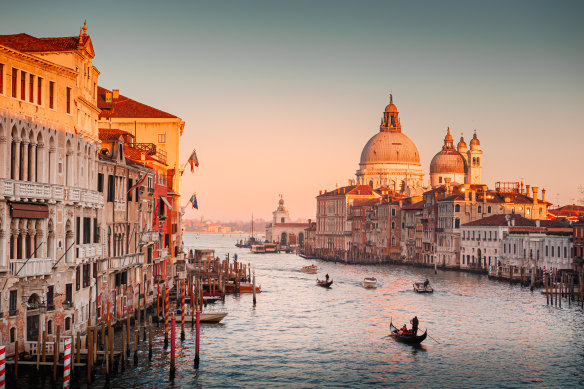 Grand Canal and Basilica Santa Maria della Salute in Venice, Italy. 