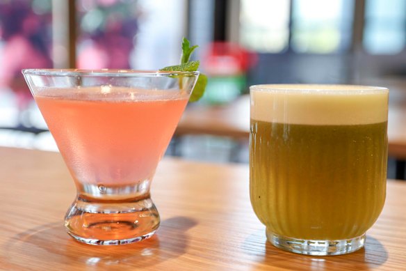 Cocktails, some just $14, include a cherry blossom Cosmo and a toasted matcha gin sour.