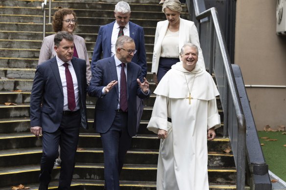 Archbishop Anthony Fisher with Anthony Albanese during a visit to St Mary’s Cathedral School.