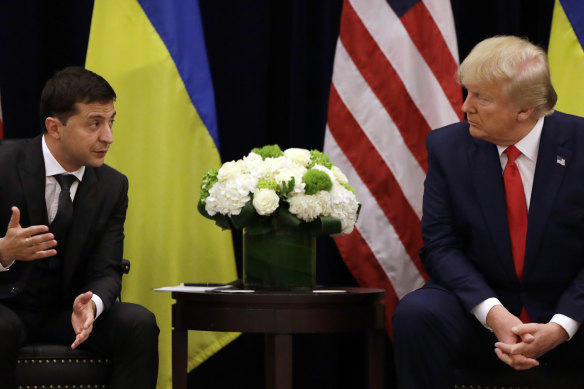 President Donald Trump meets with Ukrainian President Volodymyr Zelensky in New York.