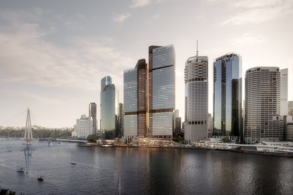Under the proposed redevelopment, the 30-year-old Eagle Street Pier buildings would be demolished and replaced with two 49- and 43-floor office towers on prime riverside land. 