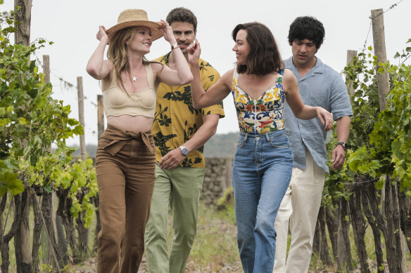 Friendships are put to the test when Daphne (Meghann Fahy), Cameron (Theo James), Harper (Aubrey Plaza) and Ethan (Will Sharpe) holiday together in season 2 of The White Lotus.