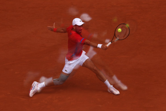 Novak Djokovic in his quarter-final against Dominik Koepfer.