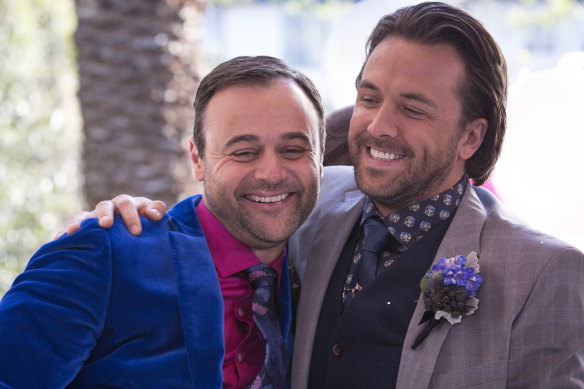 Grantley, left, as gay character Kane in House Husbands.