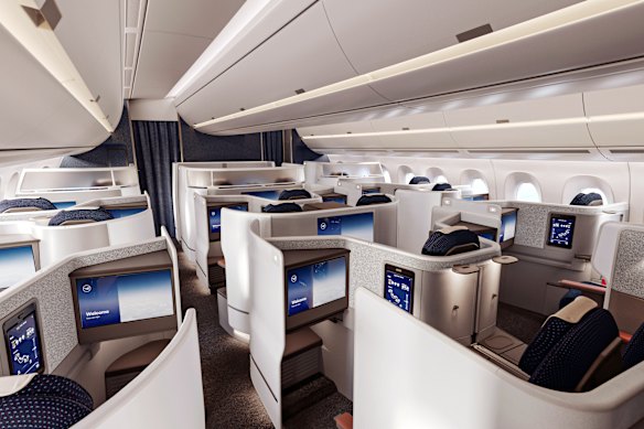 Lufthansa Allegris’s business class seating has been held up by the FAA approval process.