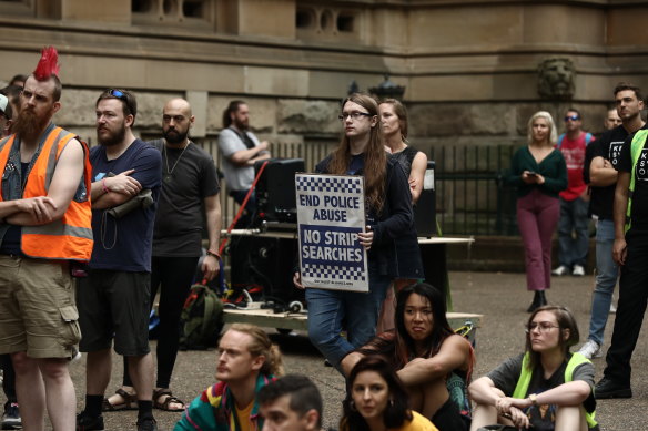 Protest at Sydney Town Hall over NSW drug laws.
