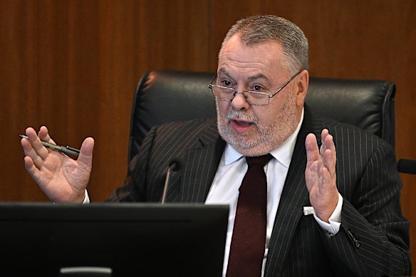 Commissioner Stuart Wood during the CFMEU inquiry at Brisbane Magistrates Court this week.