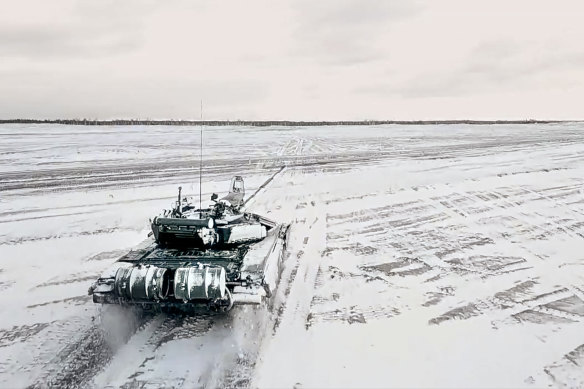 Joint Russian-Belarusian military drills at Brestsky firing range, Belarus, on Wednesday.
