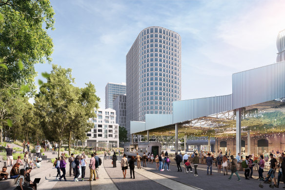 The redeveloped Redfern-North Eveleigh rail precinct, seen here in an artist’s impression, will include up to 450 apartments under the draft plans.