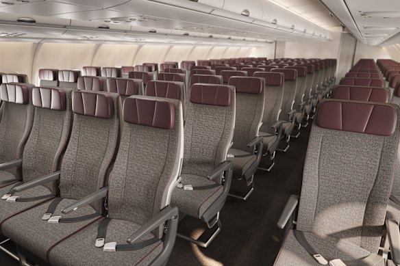 Qantas’ upgraded Airbus A330 economy class cabin.