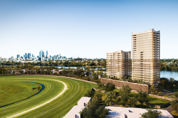 An artist’s impression of the Burswood Point West Park precinct apartments. 