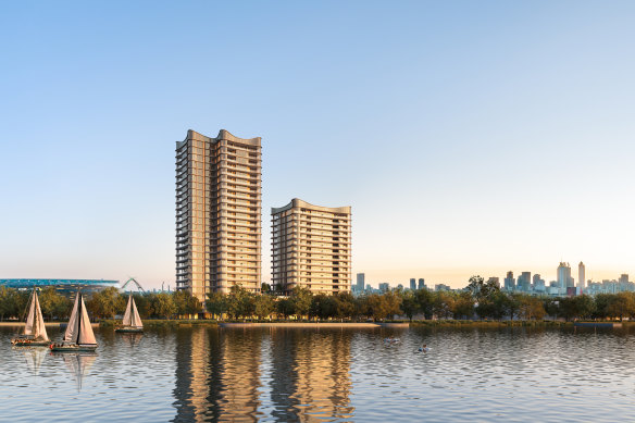 An artist’s impression of the Burswood Point West Park precinct apartments. 