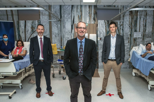 Leaders of the University of Queensland’s vaccine team (from left) Trent Munro, Keith Chappell and Paul Young.