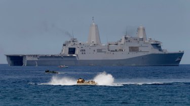 US and Philippine troops carry out manoeuvres in the South China Sea near Scarborough Shoal. 