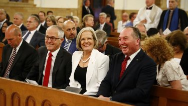 Prime Minister Malcolm Turnbull, Lucy Turnbull and Deputy Prime Minister Barnaby Joyce at a church service earlier in February.