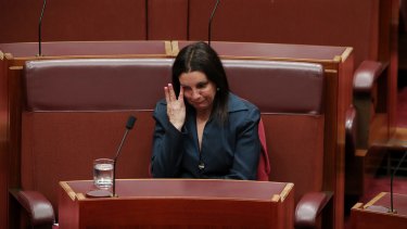 Senator Jacqui Lambie after she informed the Senate she intends to resign because of dual citizenship by descent at Parliament House in Canberra on Tuesday 14 November 2017. 